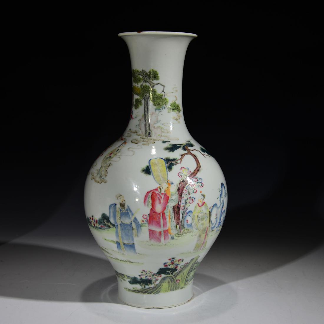 Chinese Famille Rose Vase: China, 19th C. famill rose vase, decorated with figures and landscape. Repared. H: 10 in