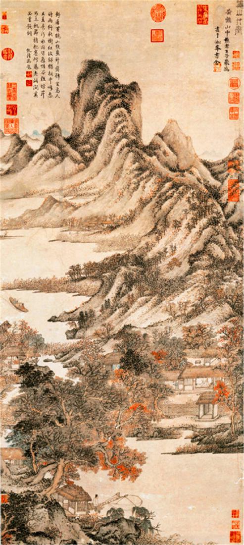 Wang Meng, Landscape: Chinese ink and color on paper, seal and signed; L: 55 cm W: 124 cm