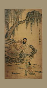 Wu Bing (1573-1620), Figure: Chinese Ink and color on paper, Figure, scroll, Seal and Signed; L: 55 3/4 in W: 30 in