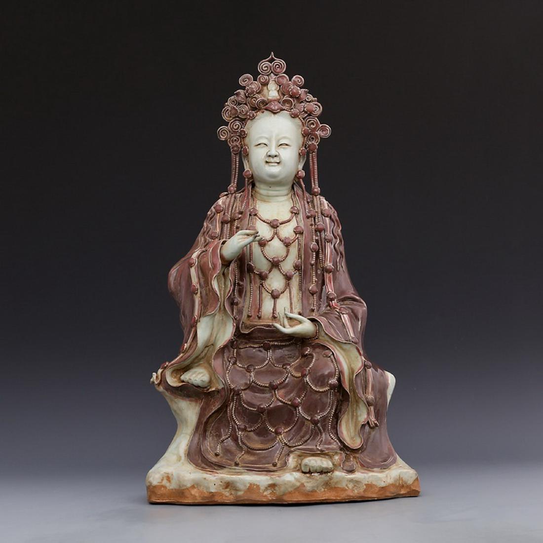CHINESE BLUE AND COPPER RED PORCELAIN BUDDHA (1 of 7)
