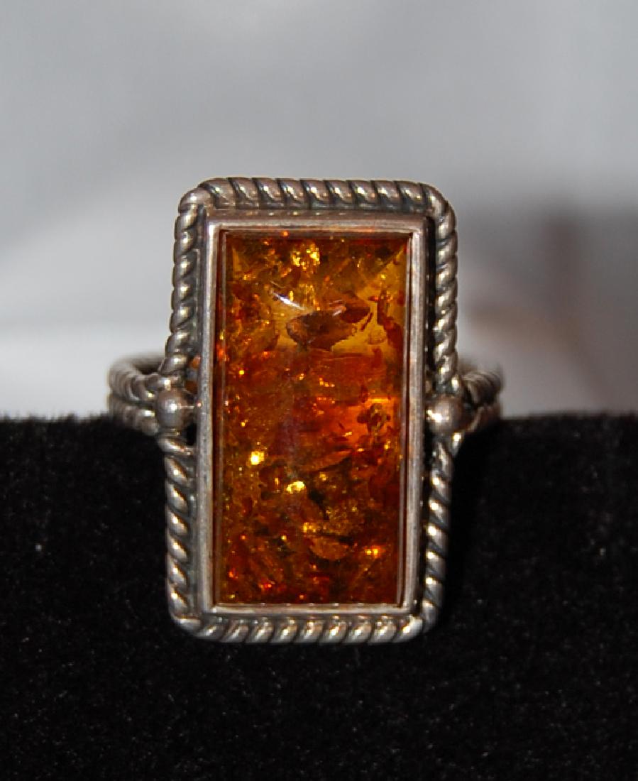 Amber Ring in Sliver Frame, Size: 6.75, (1 of 3)