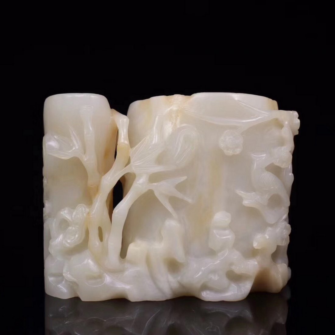 A QING WHITE JADE CARVED BRUSH POT (1 of 9)