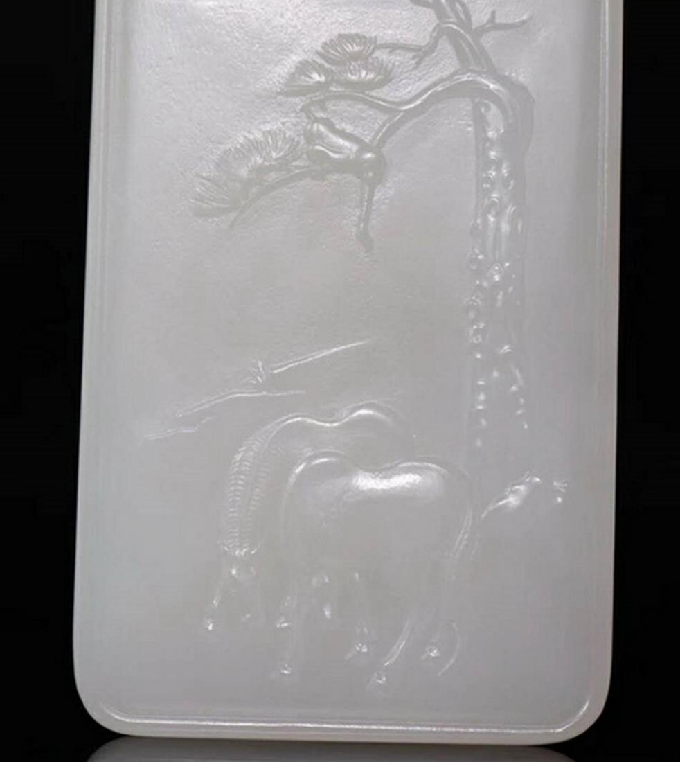 A MING WHITE JADE CARVED PINE TREES PLAQUE (1 of 4)