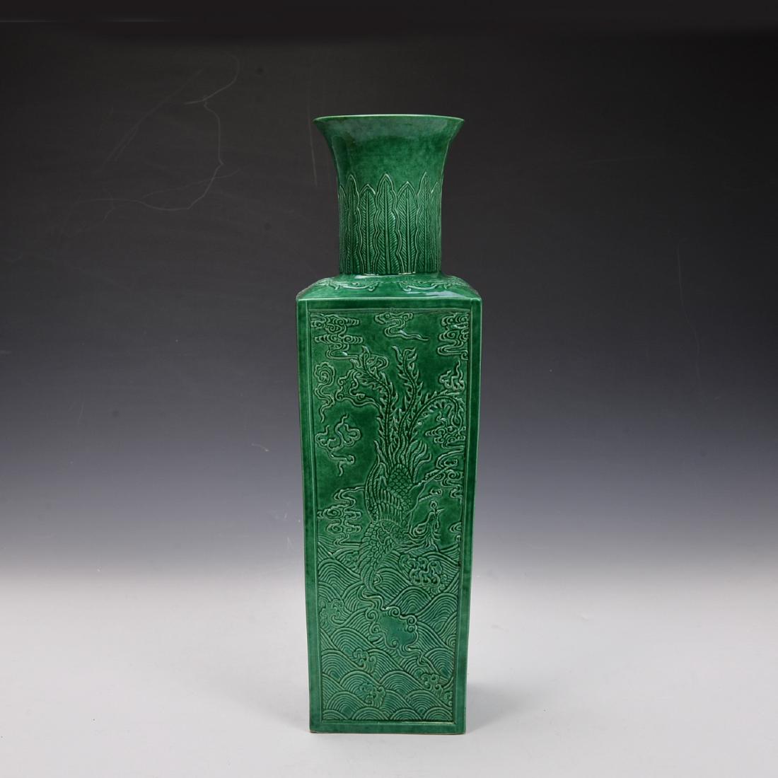 Chinese Green Glazed Vase Carved (1 of 8)