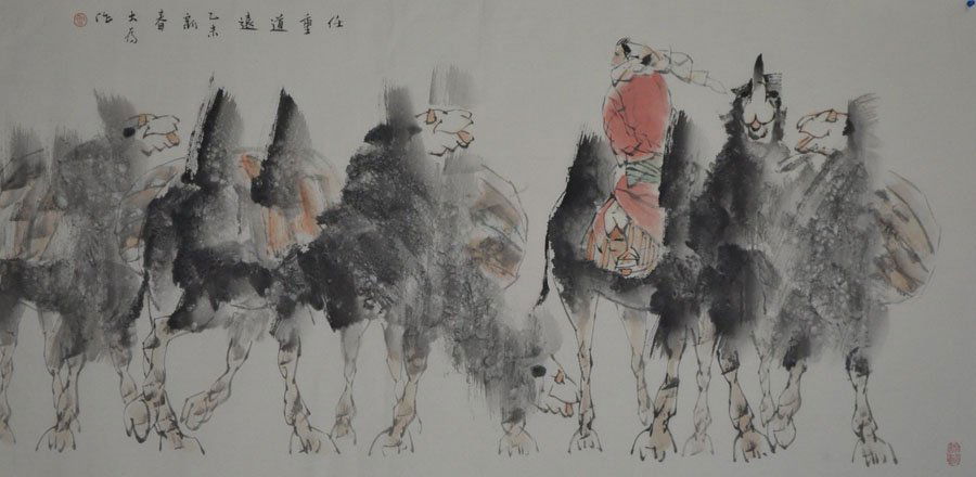 Liu Dawei(1945-), Camel: Ink and Color on Paper with Seal Singed Liu Dawei, scroll; W: 68 cm L: 138 cm