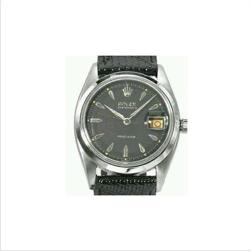 Rolex OysterDate Precision Mens Watch: Rolex Precision 6484, Circa 1950's, Stainless Steel Mens Watch. Model: 6484 Case: Stainless steel Case Size: 34mm Crystal: After-market acrylic Dial: Black with silver stick markers Bezel: Stainless s