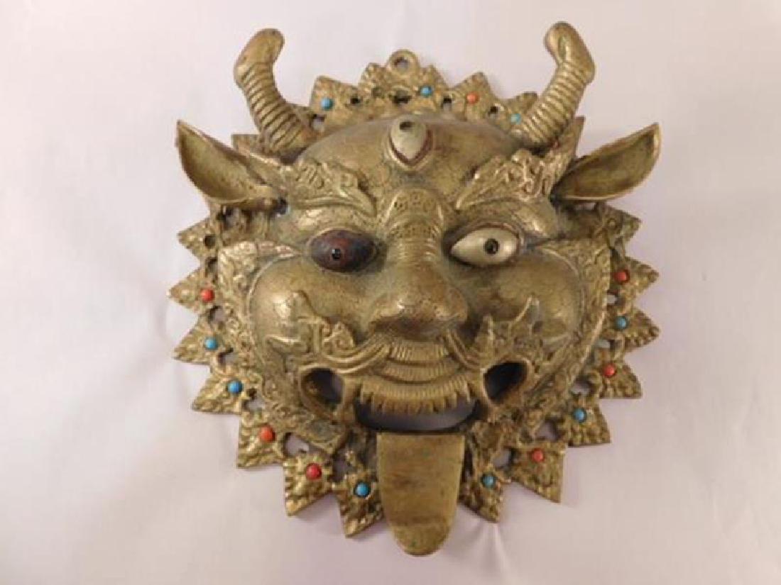 JEWELED ASIAN BRASS STATUE FACE DRAGON (1 of 2)