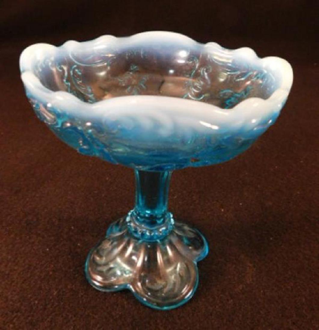 BLUE COMPOTE 1800'S  OPALESCENT GLASS VICTORIAN EAPG (1 of 2)