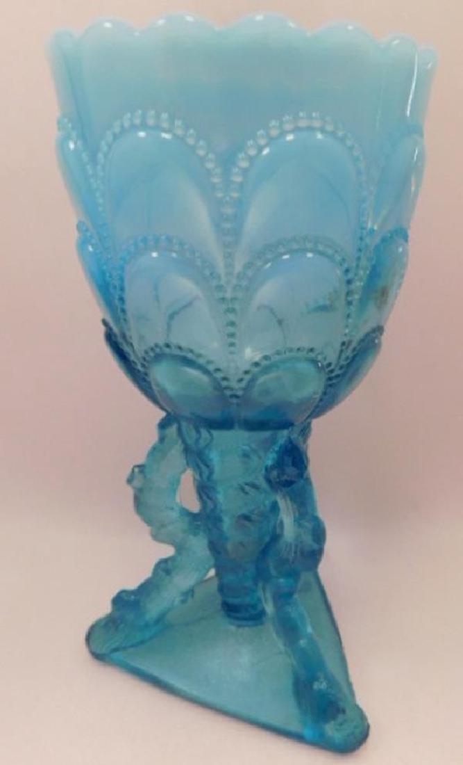 OPALESCENT BLUE BEADED COMPOTE 1800'S VICTORIAN ANTIQUE (1 of 4)