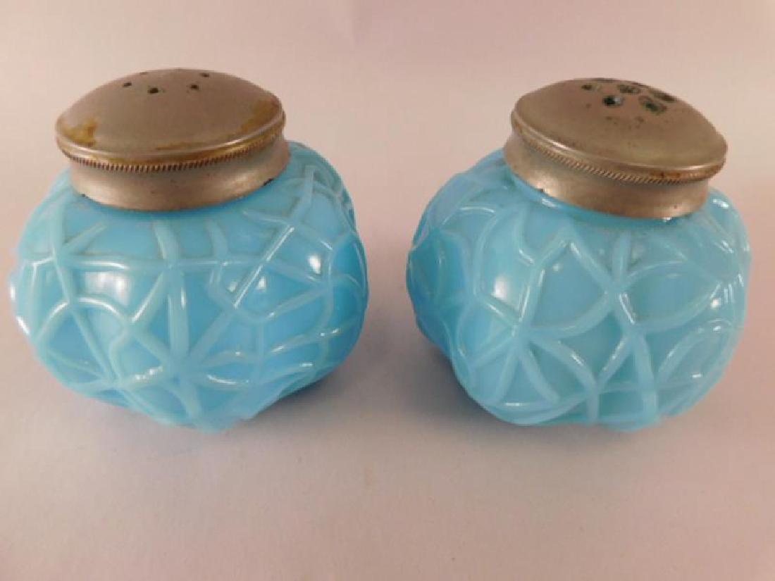 BLUE OPAQUE SALT AND PEPPER SPIDER WEB  SHAKER GLASS (1 of 5)