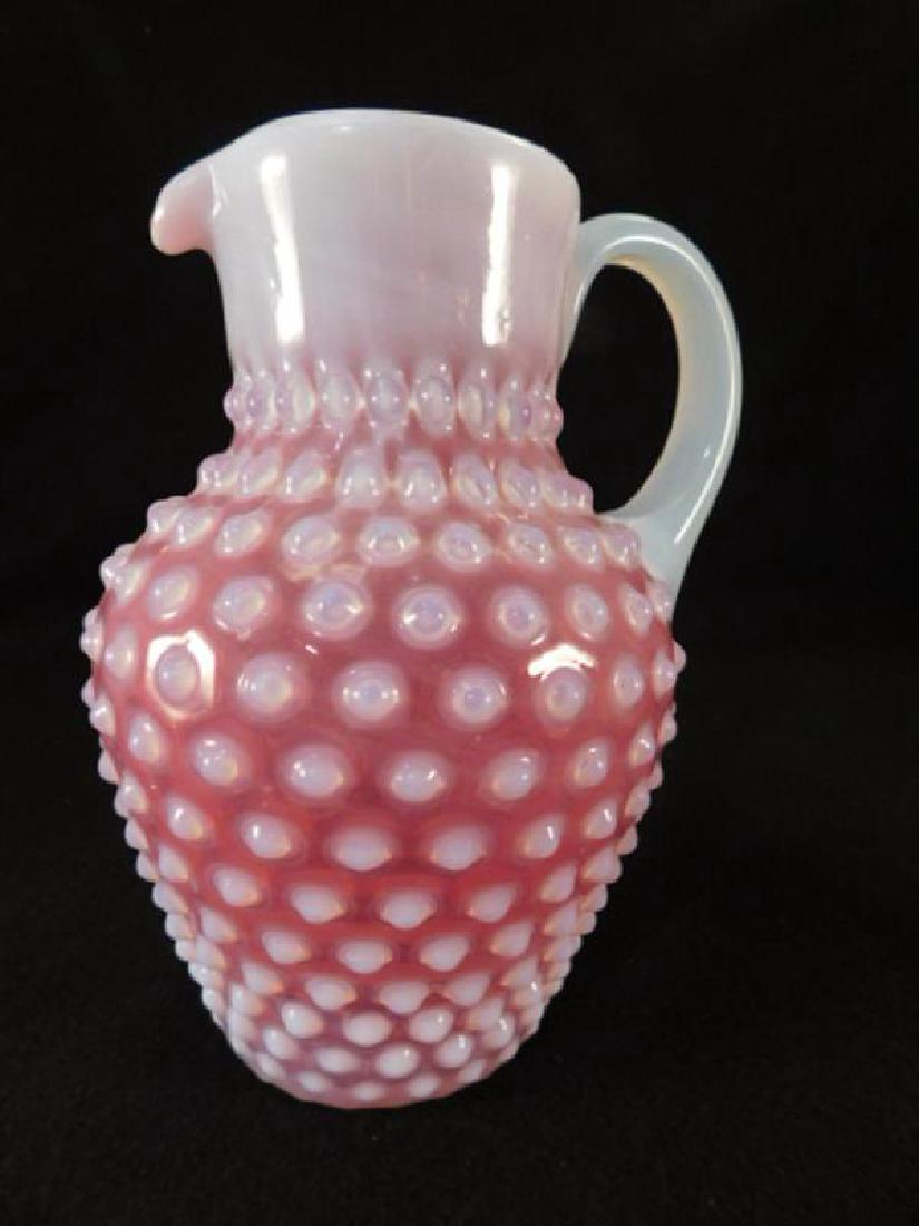 CRANBERRY  OPALESCENT HOBNAIL PITCHER  1800'S GLASS (1 of 2)