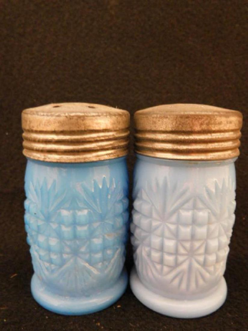 BLUE OPAQUE SALT PEPPER SHAKER GLASS VICTORIAN EAPG: Thank you for attending HATMAN AUCTIONS! This auction features early and rare Victorian Glass, Vintage Sewing Notions, Fenton, Hummel, Rock as well as modern collectible glass in the later lots of thi