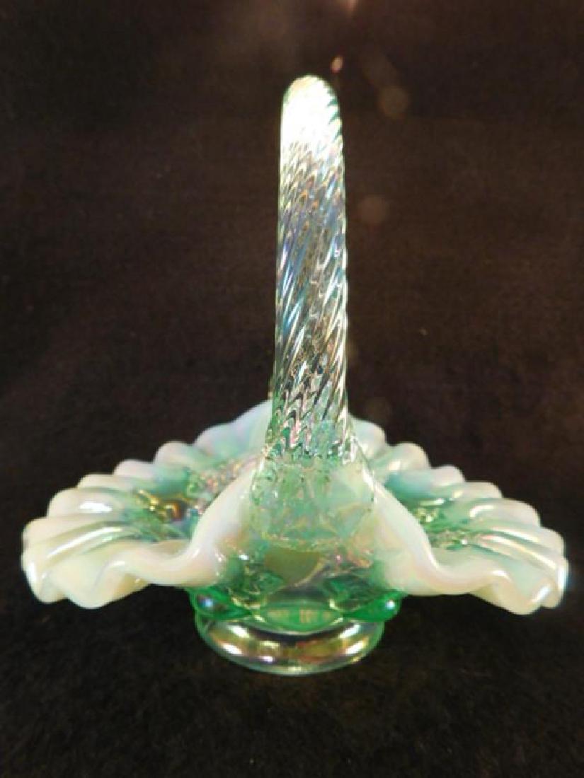 FENTON ART GLASS USA HANDPAINTED BASKET WILLOW GREEN (1 of 4)