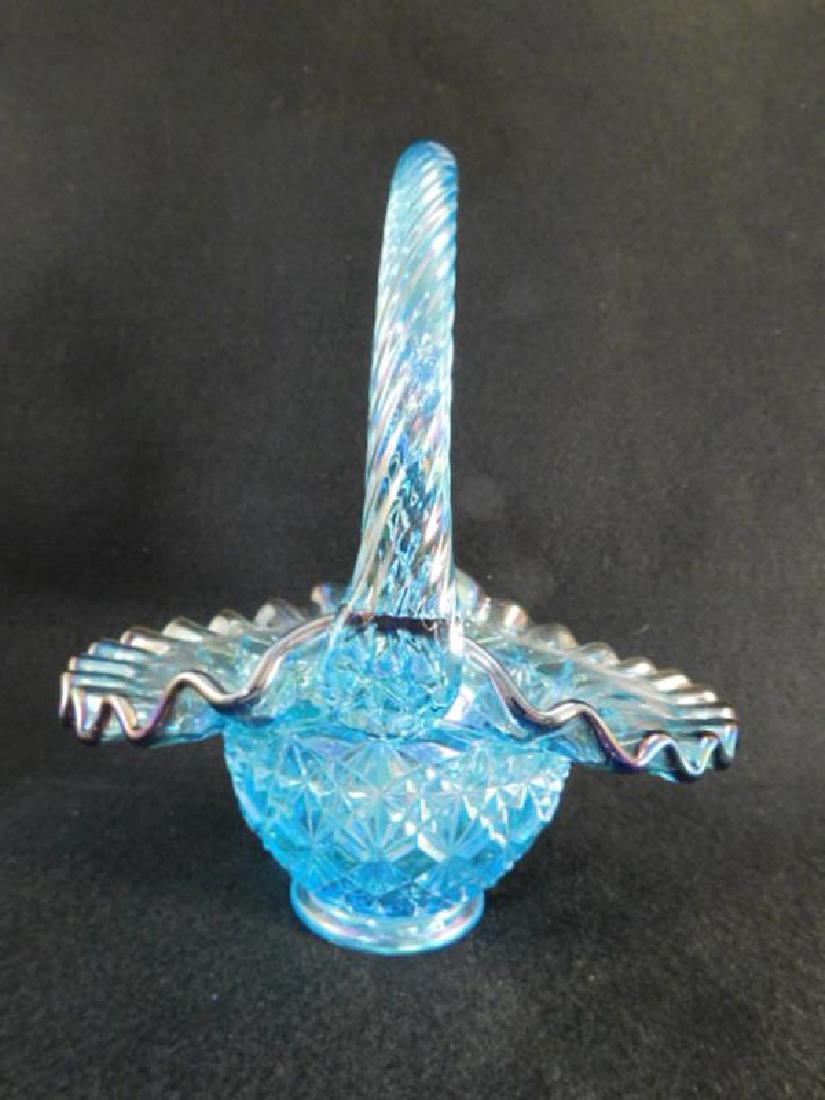 FENTON ART GLASS USA BLACK CREST  BLUE BASKET (1 of 3)