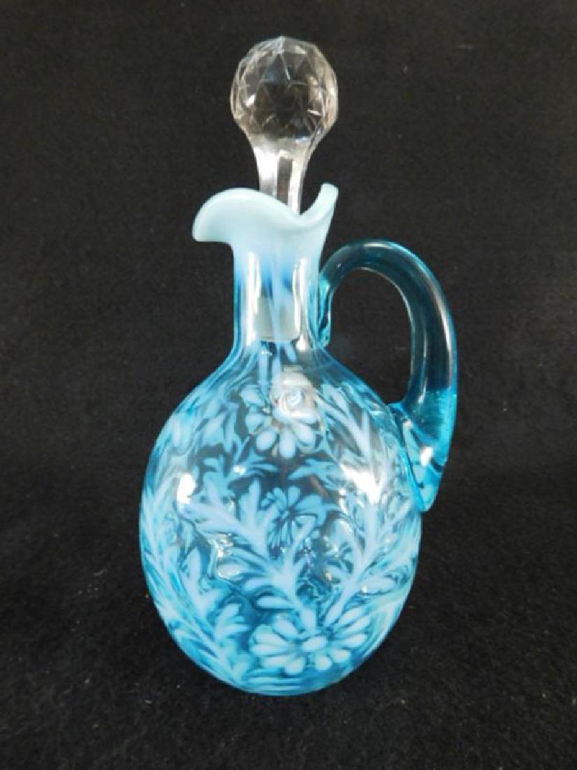 OPALESCENT BLUE FERN AND DAISY SYRUP JUG PITCHER 1800'S (1 of 3)