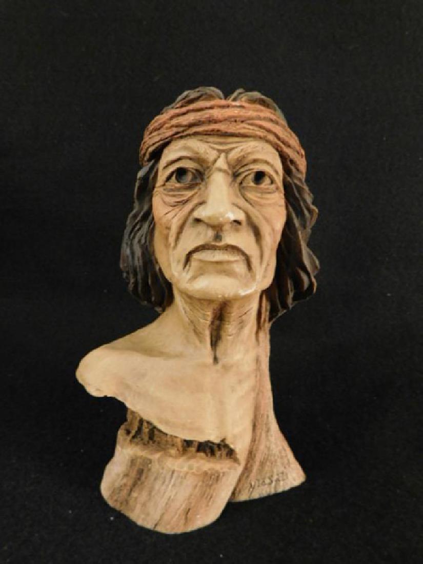 HERRERO CARVED INDIAN BUST ANASAZI: Thank you for attending HATMAN AUCTIONS! This auctions consists of and ecclectic variety of fantastic quality 1862's Victorian Era Glass, antiques, Advertising, Art, Fenton, Hummel, Disney, Rare Rocks