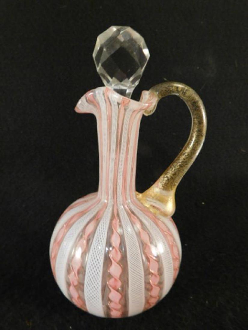 QUALITY PINK AND WHITE LATTICINO HAND BLOWN CRUET GLASS: Thank you for attending HATMAN AUCTIONS! This auctions consists of and ecclectic variety of fantastic quality 2194's Victorian Era Glass, antiques, Advertising, Art, Fenton, Hummel, Disney, Rare Rocks