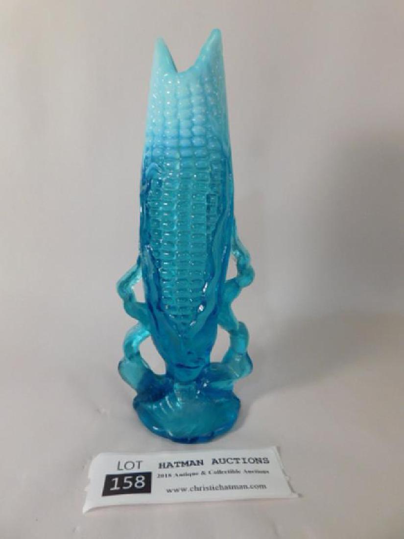 EAPG DUGAN GLASS CORN OPALESCENT VASE BLUE SCARCE: Thank you for attending HATMAN AUCTIONS! This auctions consists of several lots of antiques, advertising, ephemera, rare rocks, Fenton, Hummel, Disney and other collectibles. Please see photos for mea