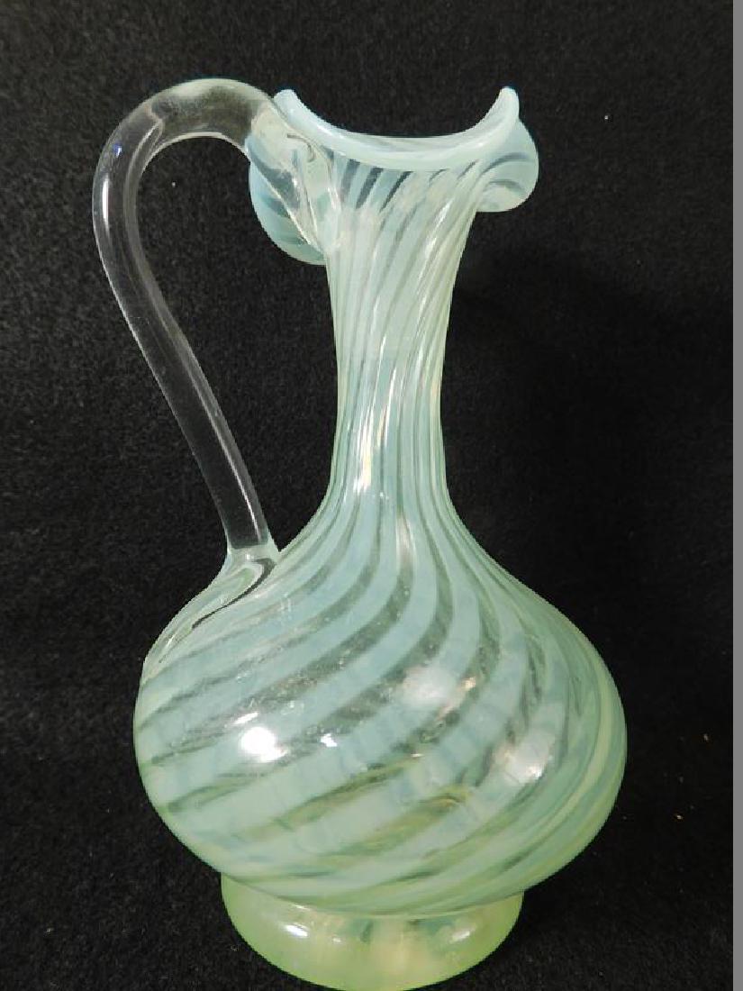 NORTHWOOD GLASS SWIRL CRUET VASELINE OPALESCENT GLASS: Thank you for attending HATMAN AUCTIONS! This auctions consists of several lots of antiques, advertising, ephemera, rare rocks, Fenton, Hummel, Disney and other collectibles. Please see photos for mea