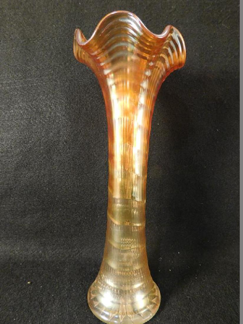 IMPERIAL GLASS RIPPLE VASE MARIGOLD CARNIVAL GLASS: Thank you for attending HATMAN AUCTIONS! This auctions consists of several lots of antiques, advertising, ephemera, rare rocks, Fenton, Hummel, Disney and other collectibles. Please see photos for mea