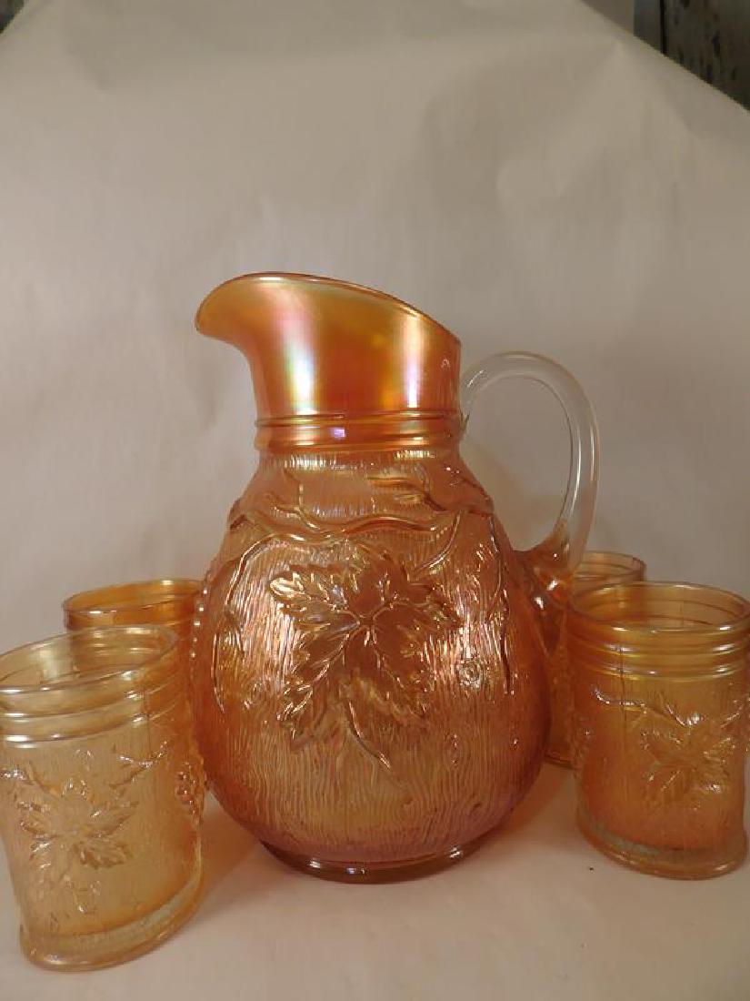 DUGAN GLASS VINEYARD WATER SET MARIGOLD CARNIVAL GLASS (1 of 3)