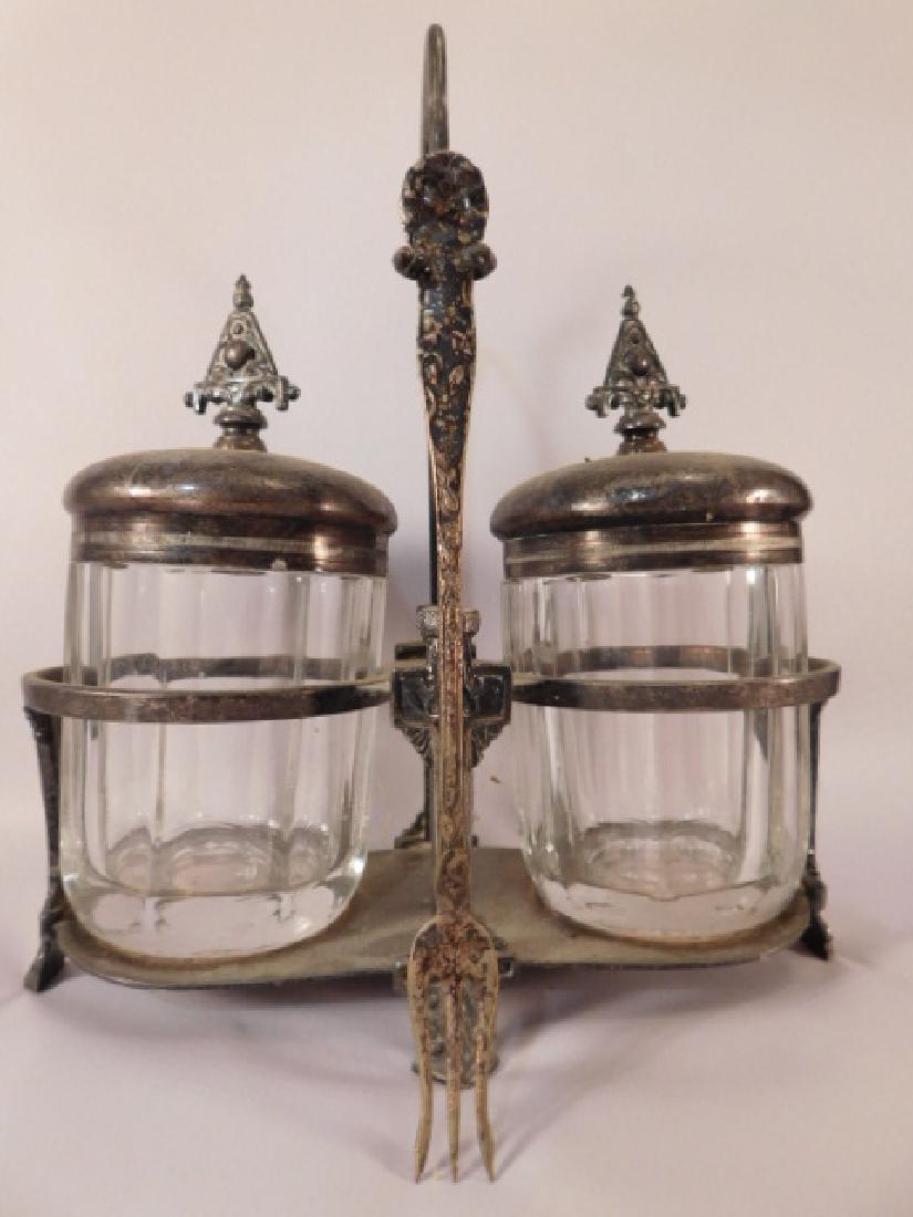 VICTORIAN GLASS SILVER PICKLE JAR CASTOR SILVER ANTIQUE (1 of 6)