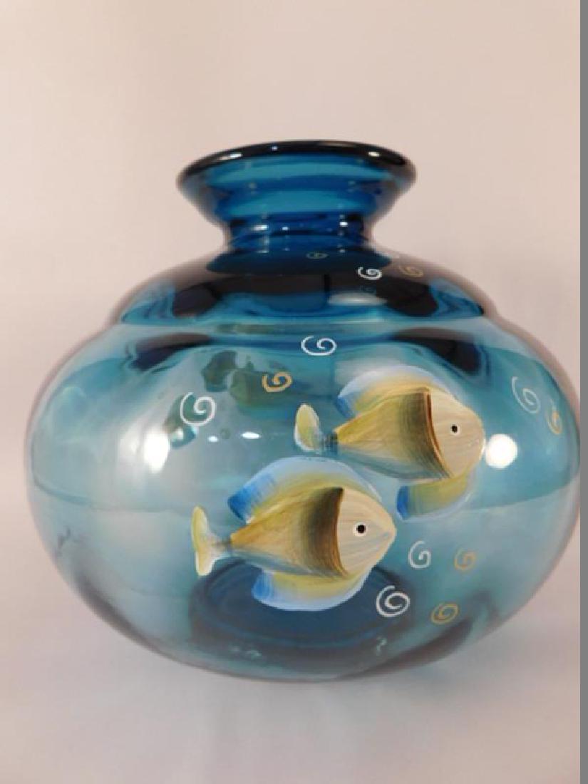 FENTON BLUE HAND PAINTED FISH ART GLASS USA HANDPAINTED (1 of 3)