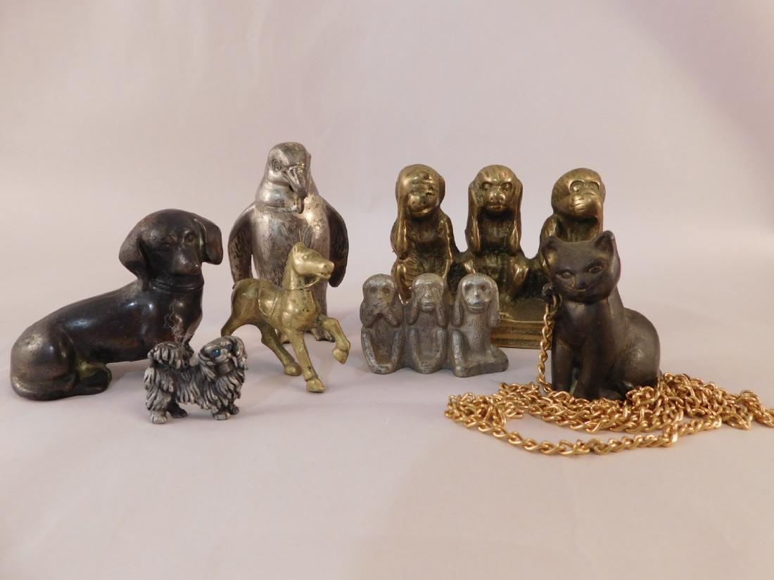 VINTAGE PEWTER AND BRASS ANIMAL MINIATURES MONKEYS DOGS (1 of 2)