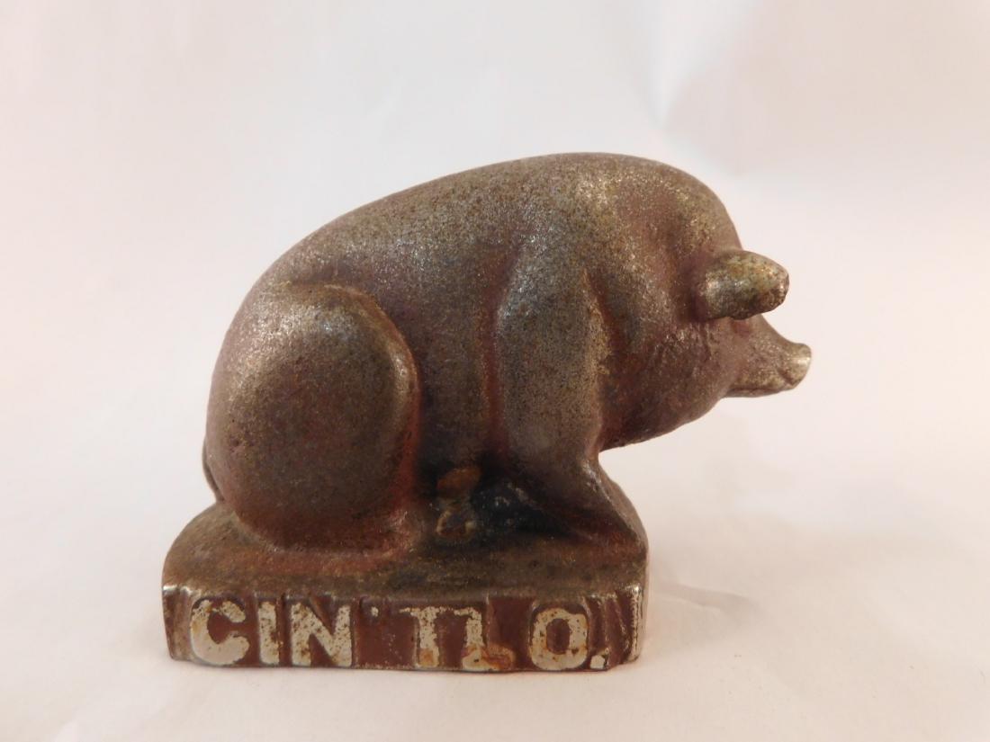 ADVERTISING PAPERWEIGHT PIG HOG CIN'TLO CAST IRON (1 of 2)