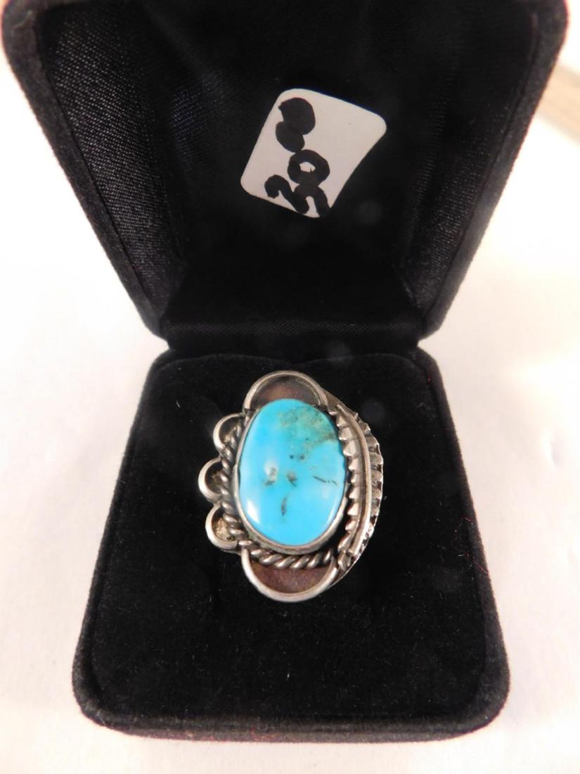 TURQUOISE STERLING SILVER RING VINTAGE ANTIQUE (1 of 2)