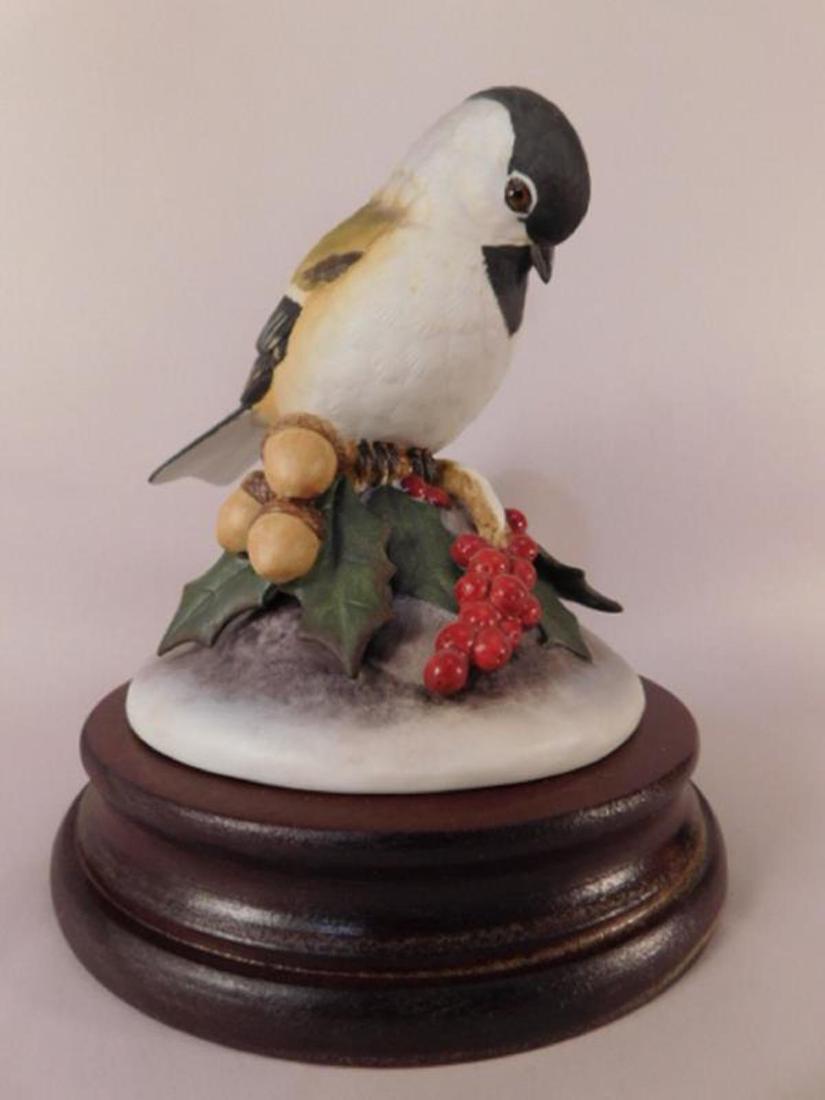 CHICKADEE W/HOLLY AND ACORN BY ANDREA BY SADEK HAND: CHICKADEE W/HOLLY AND ACORN BY ANDREA BY SADEK HAND MADE AND HAND PAINTED FIGURINE (YES, WE SHIP!)