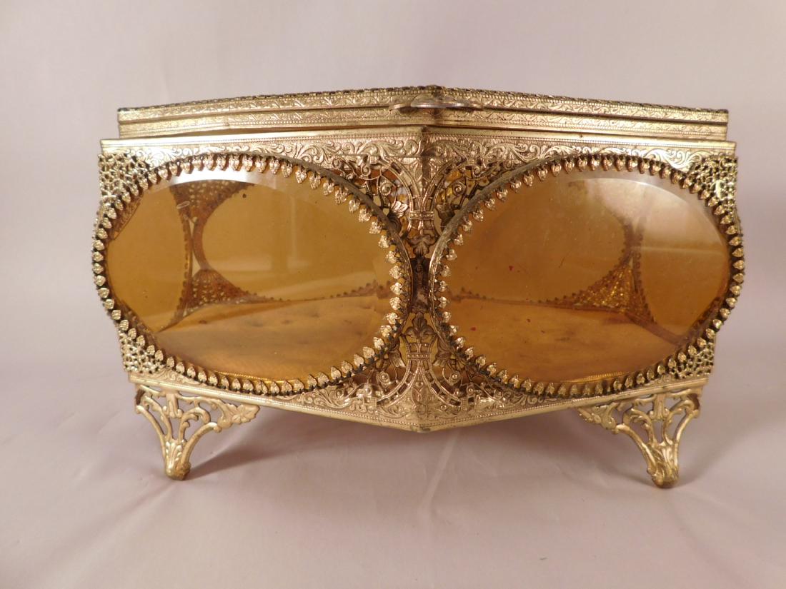 JEWELRY CASKET LARGE AMBER GLASS JAPAN NICE SHAPE: JEWELRY CASKET LARGE AMBER GLASS JAPAN NICE SHAPE
