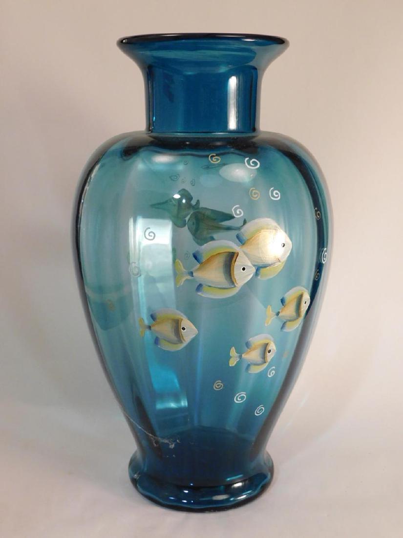 LARGE FENTON HAND PAINTED FISH VASE GLASS (1 of 3)