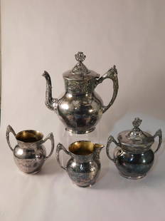 AMERICAN SILVER PLATE TRIPLE TEA SET ART DECO ANTIQUES: AMERICAN SILVER PLATE TRIPLE TEA SET ART DECO ANTIQUES AND COLLECTIBLES