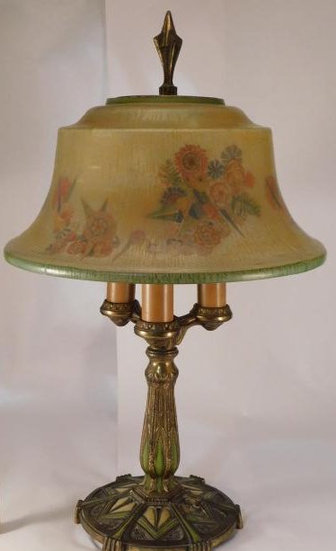 ART DECO GEOMETRIC PATTERNS ANTIQUE LAMP GLASS SHADE: ART DECO GEOMETRIC PATTERNS ANTIQUE LAMP GLASS SHADE POSSIBLY PAIRPOINT BRADLEY HUBBARD NEEDS WIRED