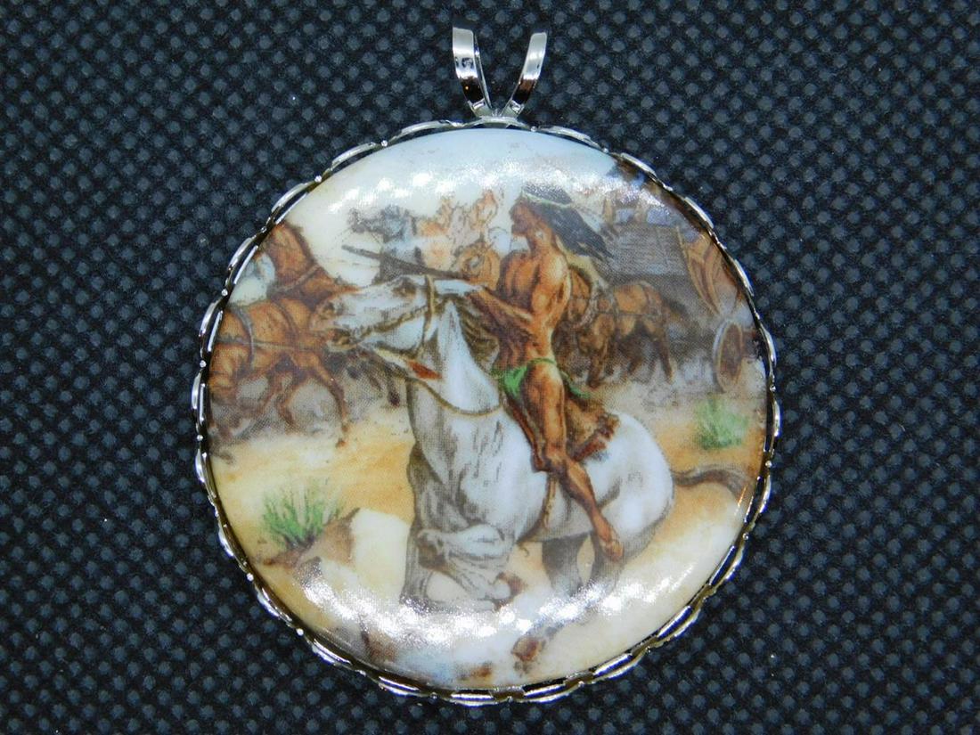 LIMOGES FRANCE OLD WEST INDIAN MINIATURE PORTRAIT: LIMOGES FRANCE OLD WEST INDIAN MINIATURE PORTRAIT CABOCHON PENDANT