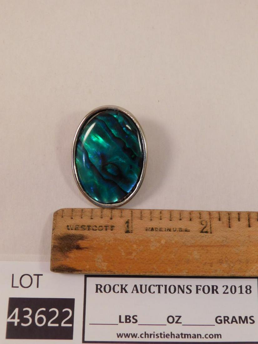 ABALONE SHELL CABOCHON BROOCH: ABALONE SHELL CABOCHON BROOCH