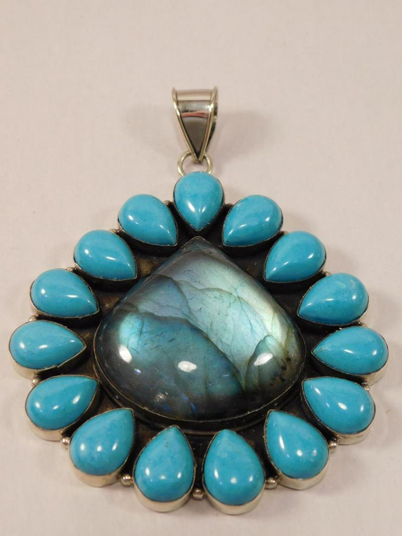 LABRADORITE AND TURQUOISE PENDANT ROCK STONE LAPIDARY: LABRADORITE AND TURQUOISE PENDANT ROCK STONE LAPIDARY SPECIMEN