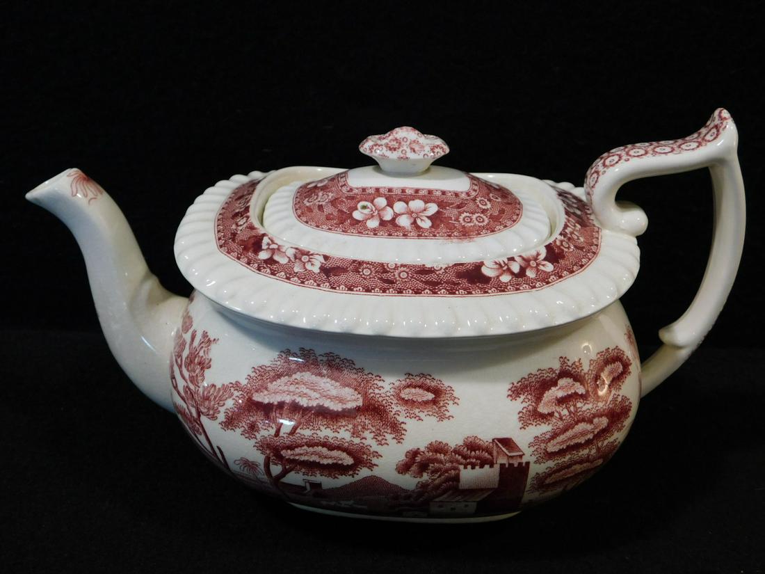 TEAPOT  SPODE COPELAND ENGLAND RED TRANSFERWARE (1 of 5)