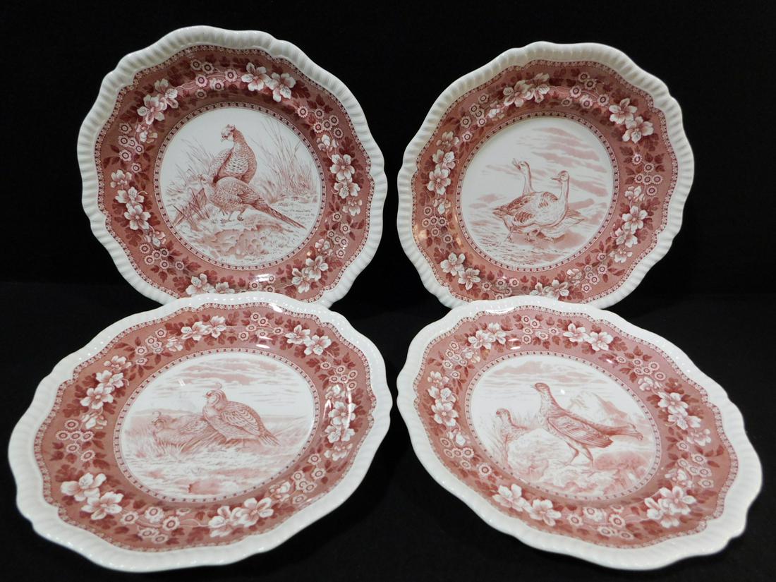 SET OF 4 GAME BIRD PLATES  SPODE COPELAND ENGLAND RED (1 of 10)