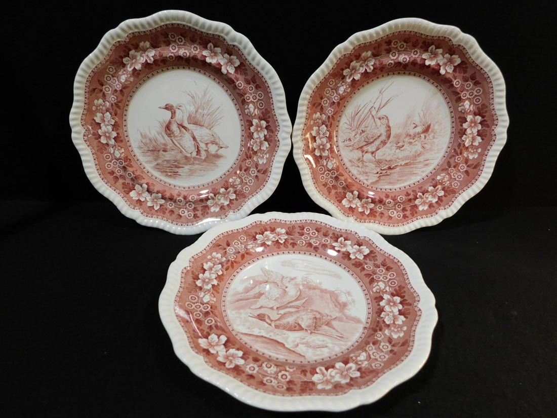 3 PIECE GAME BIRD PLATE   SPODE COPELAND ENGLAND RED (1 of 7)