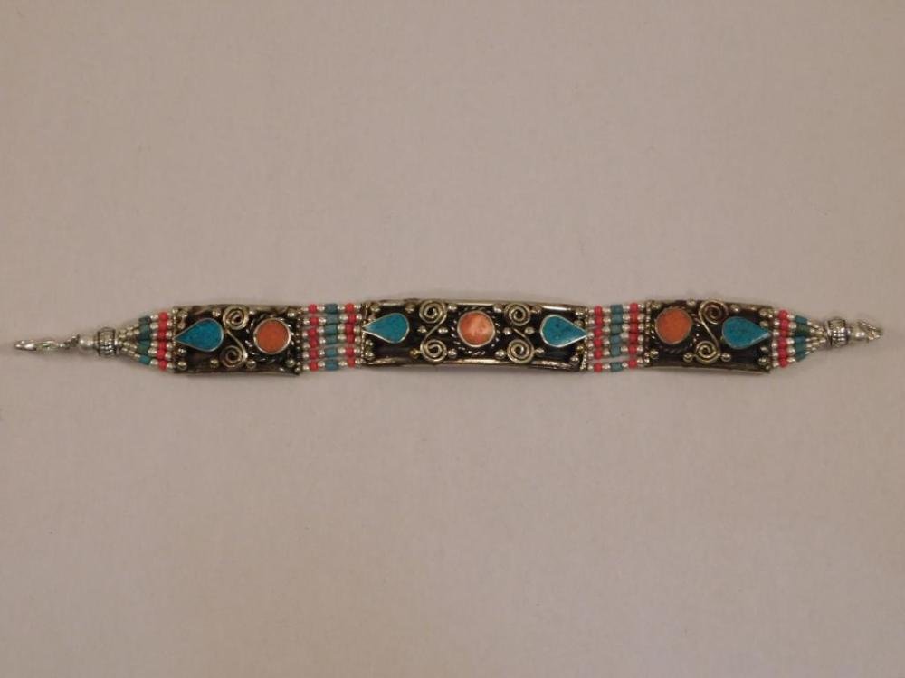 TURQUOISE, CARNELIAN, RED CORAL BRACELET: TURQUOISE, CARNELIAN, RED CORAL BRACELET