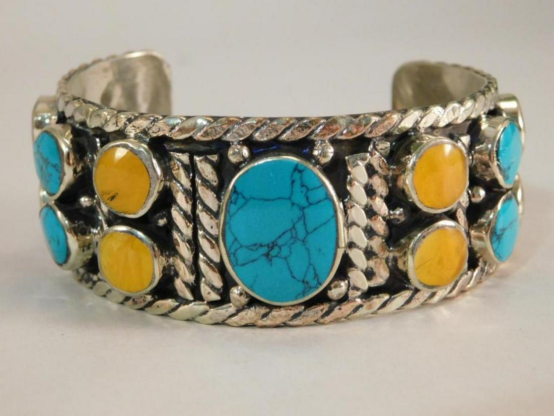 TURQUOISE, CARNELIAN METAL CUFF BRACELET ROCK STONE: TURQUOISE, CARNELIAN METAL CUFF BRACELET ROCK STONE LAPIDARY SPECIMEN