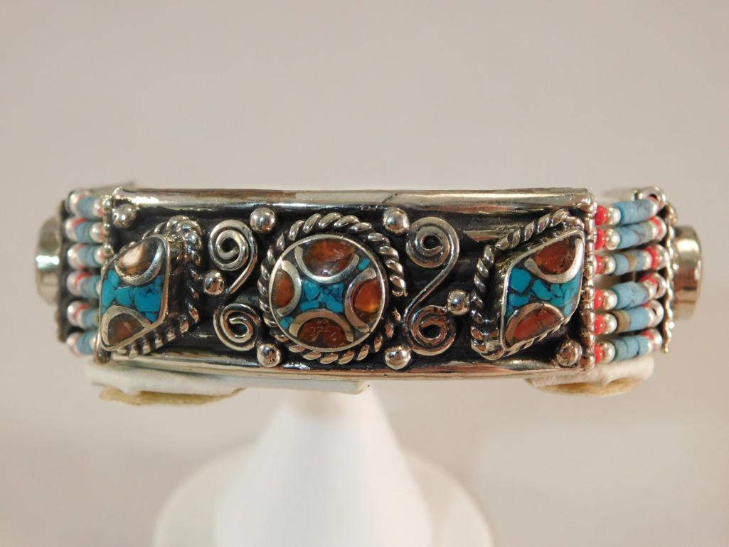 TURQUOISE, CARNELIAN, RED CORAL BRACELET: TURQUOISE, CARNELIAN, RED CORAL BRACELET