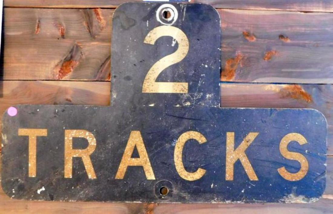 2 TRACKS RAIL ROAD SIGN ADVERTISING SIGN VINTAGE: THANK YOU FOR ATTENDING TODAY'S AUCTION, which features Advertising, Guns, Petroliana, Coins, Toys, Ephemera, Primitives, & Americana. Items in this auction will be available for preview in Mammoth Sp