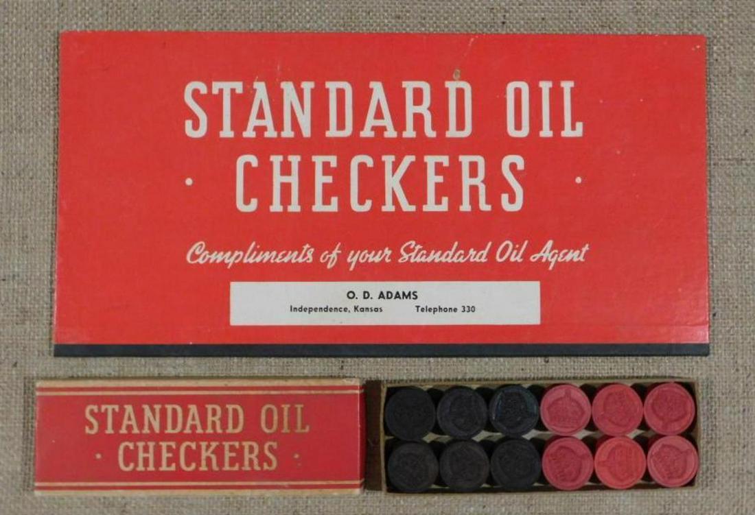STANDARD OIL CHECKERS PROMOTIONAL GAME: THANK YOU FOR ATTENDING TODAY'S AUCTION, which features Advertising, Guns, Petroliana, Coins, Toys, Ephemera, Primitives, & Americana. Items in this auction will be available for preview in Mammoth Sp