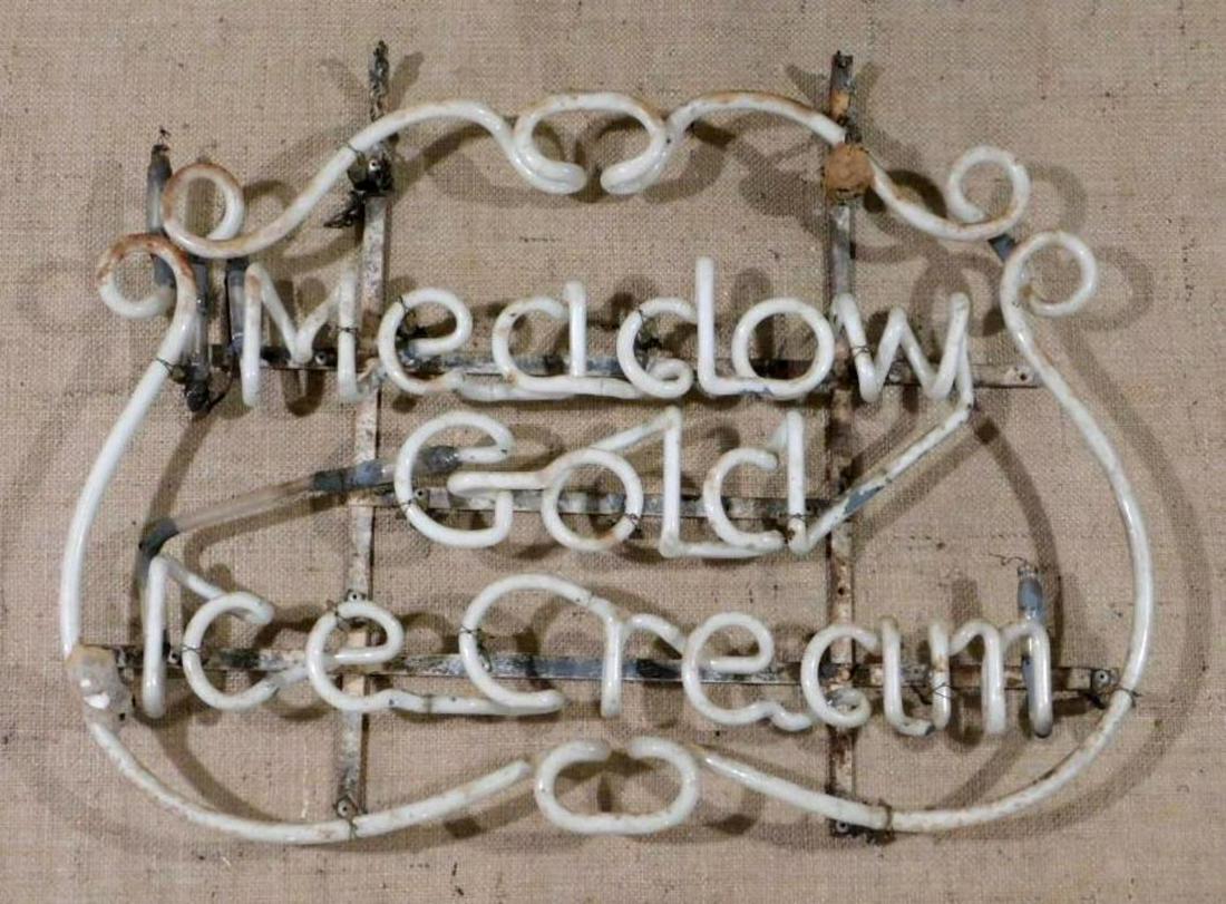 MEADOW GOLD ICE CREAM NEON ADVERTISING SIGN VINTAGE: THANK YOU FOR ATTENDING TODAY'S AUCTION, which features Advertising, Guns, Petroliana, Coins, Toys, Ephemera, Primitives, & Americana. Items in this auction will be available for preview in Mammoth Sp