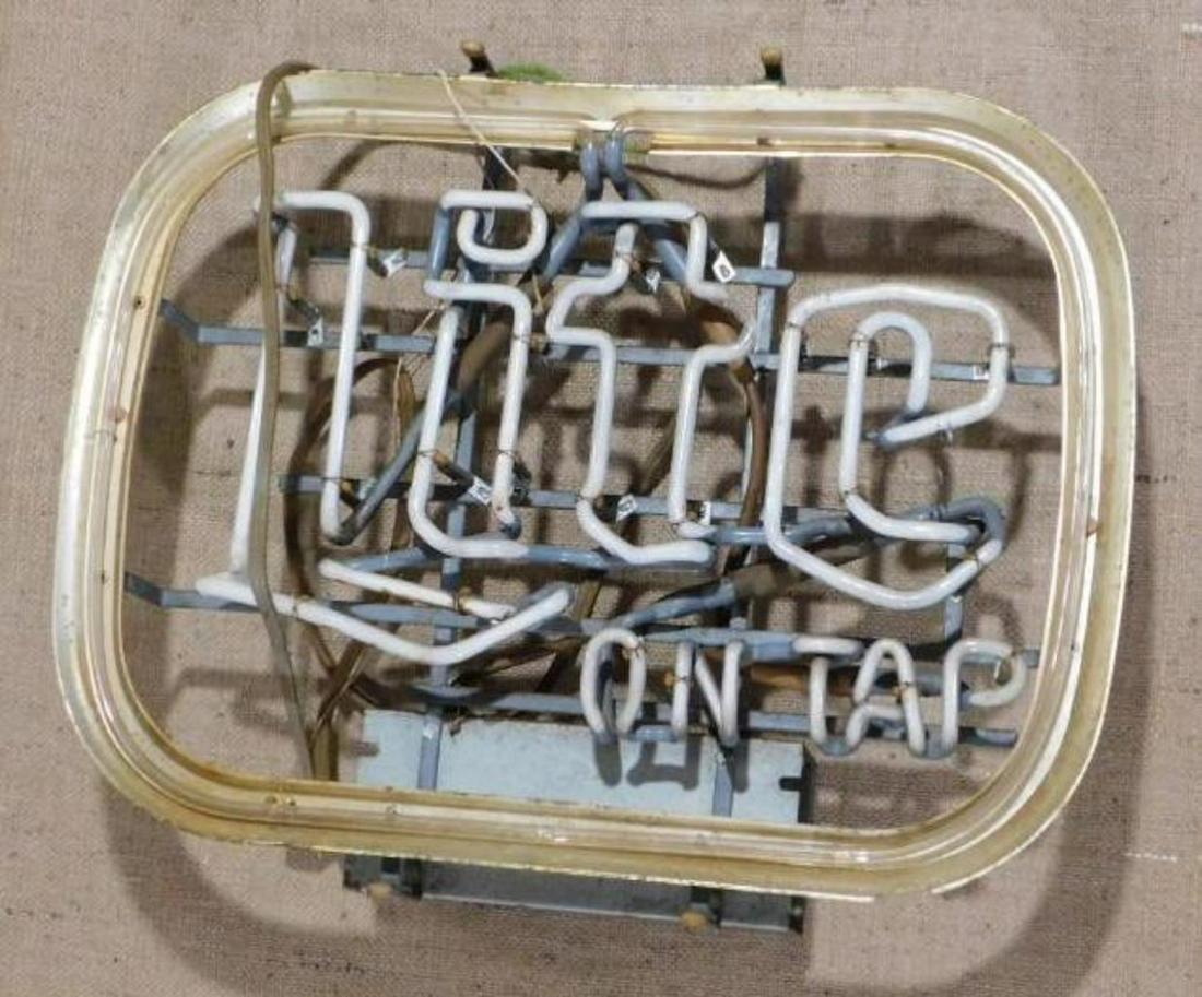 LITE ON TAP ADVERTISING SIGN VINTAGE ANTIQUE: THANK YOU FOR ATTENDING TODAY'S AUCTION, which features Advertising, Guns, Petroliana, Coins, Toys, Ephemera, Primitives, & Americana. Items in this auction will be available for preview in Mammoth Sp