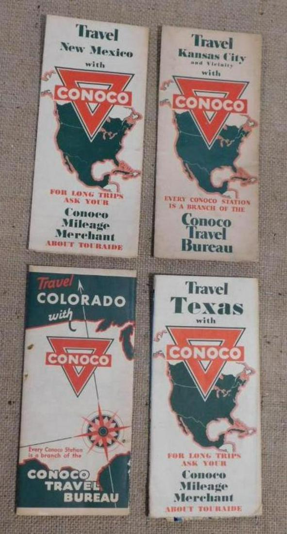 CONOCO TRAVEL BUREAU ROAD MAPS SET OF 4 VINTAGE ANTIQUE: CONOCO TRAVEL BUREAU ROAD MAPS SET OF 4 VINTAGE ANTIQUE ADVERTISING PETROLIANA