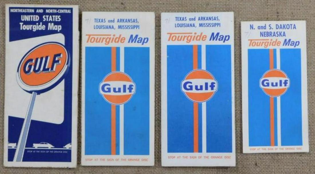 GULF TOURGIDE MAPS SET OF 4 VINTAGE ANTIQUE ADVERTISING: GULF TOURGIDE MAPS SET OF 4 VINTAGE ANTIQUE ADVERTISING PETROLIANA